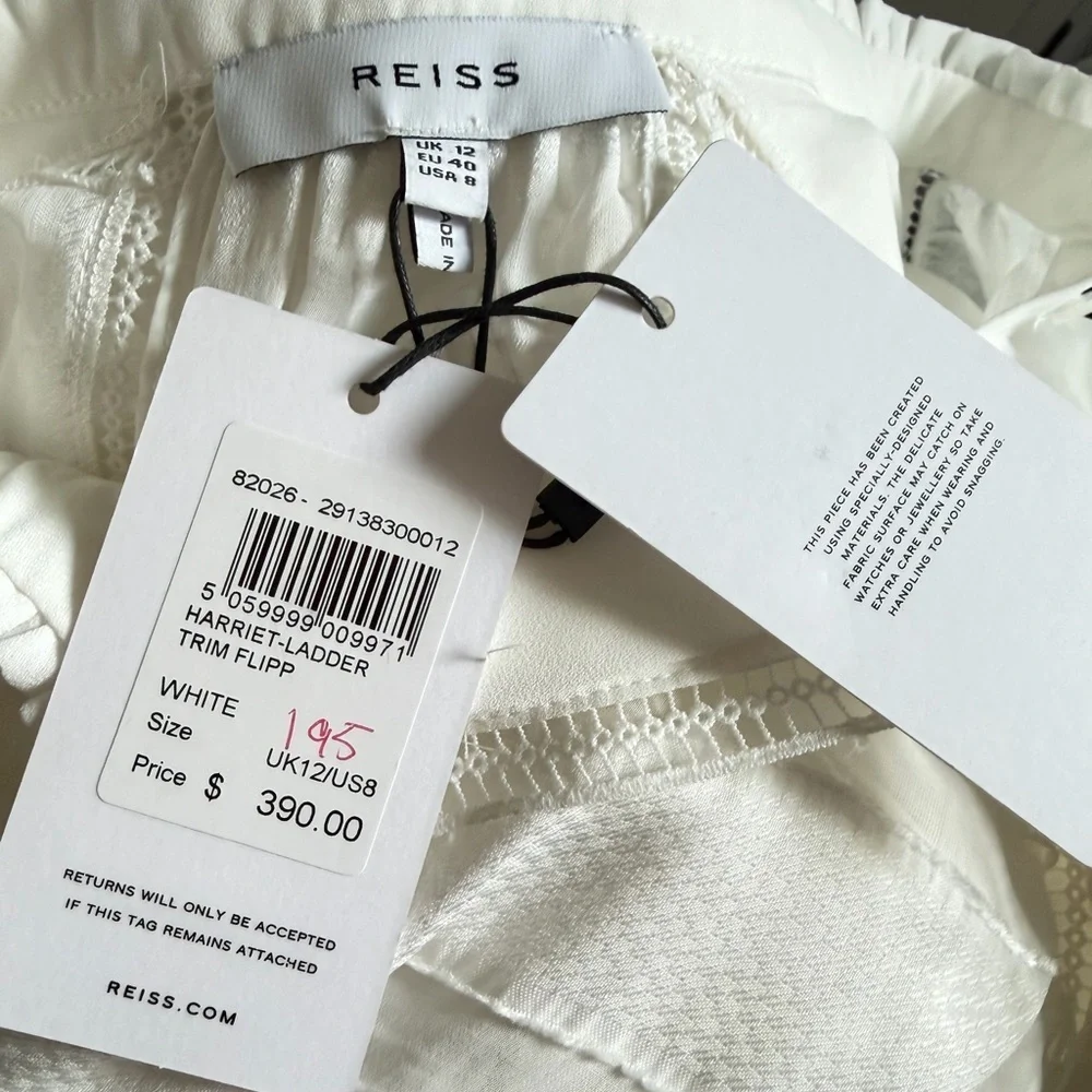 New! Reiss Harriet white ladder trim flippy long sleeve dress 41267